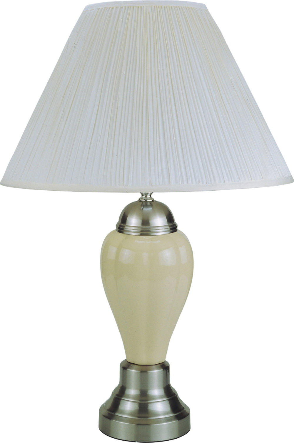 English Elm 1pc Elegant Crafted Table Lamp with Glossy Base and Metallic Accents, Pleated Shade, Modern Glow Ivory 23.62 L x 17.91 W x 17.64 H B2741S00035
