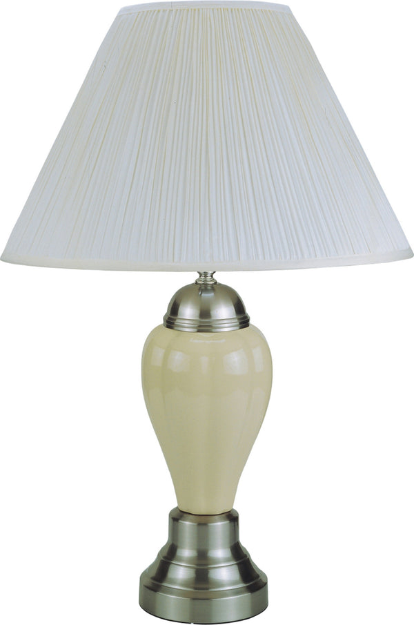 English Elm 1pc Elegant Crafted Table Lamp with Glossy Base and Metallic Accents, Pleated Shade, Modern Glow Ivory 23.62 L x 17.91 W x 17.64 H B2741S00035