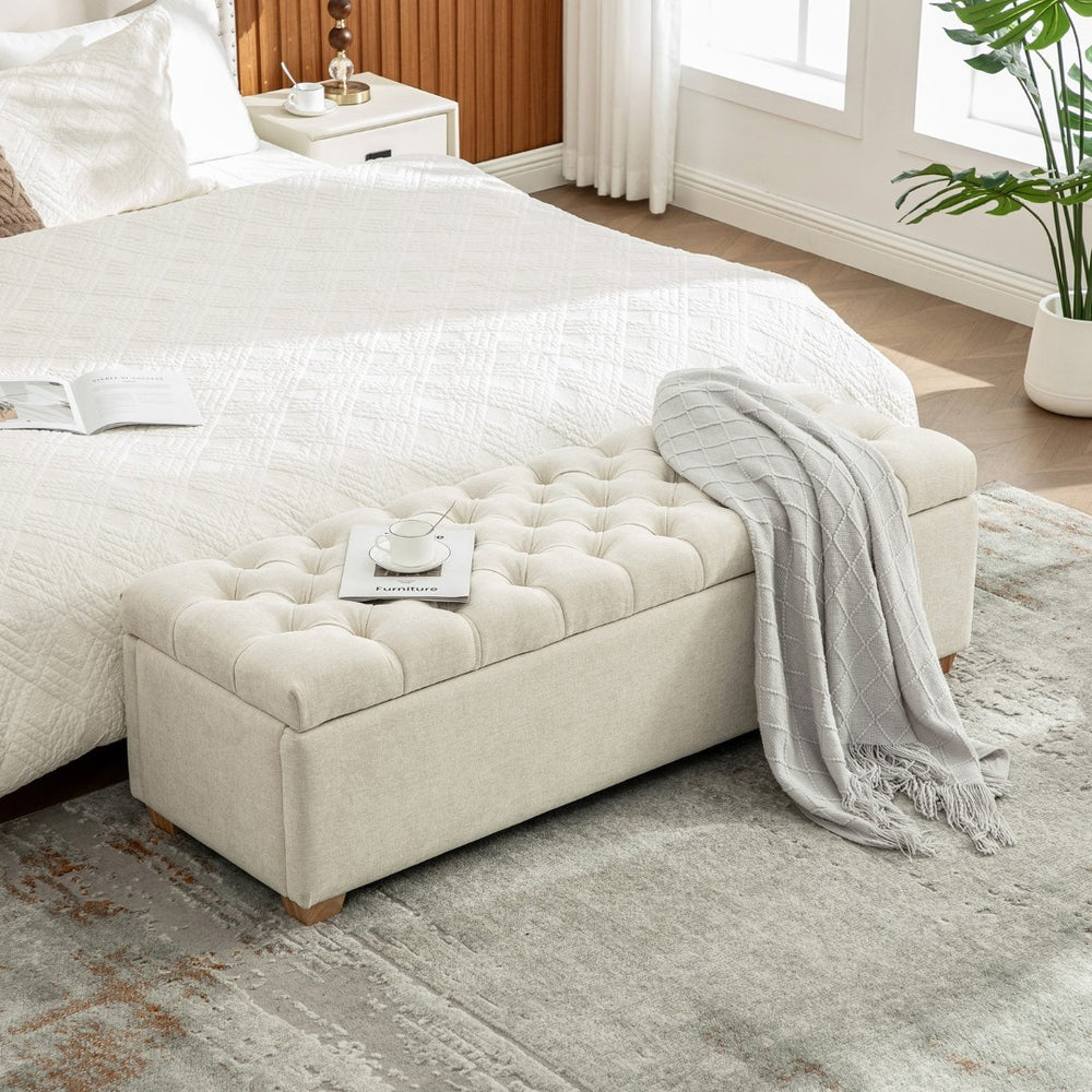 English Elm 60.2'' Chenille Tufted Flip Top Storage Bench with Rubberwood Legs for Bedroom W3118P462293
