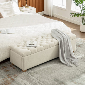 English Elm 60.2'' Chenille Tufted Flip Top Storage Bench with Rubberwood Legs for Bedroom W3118P462293