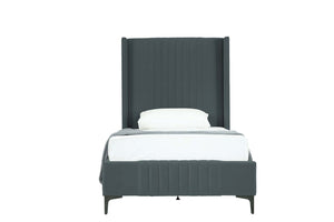 English Elm Promenade Upholstered Velvet Twin Bed with Vertical Stitched Headboard, Solid Slats, No Box Spring Needed Grey B365S00052