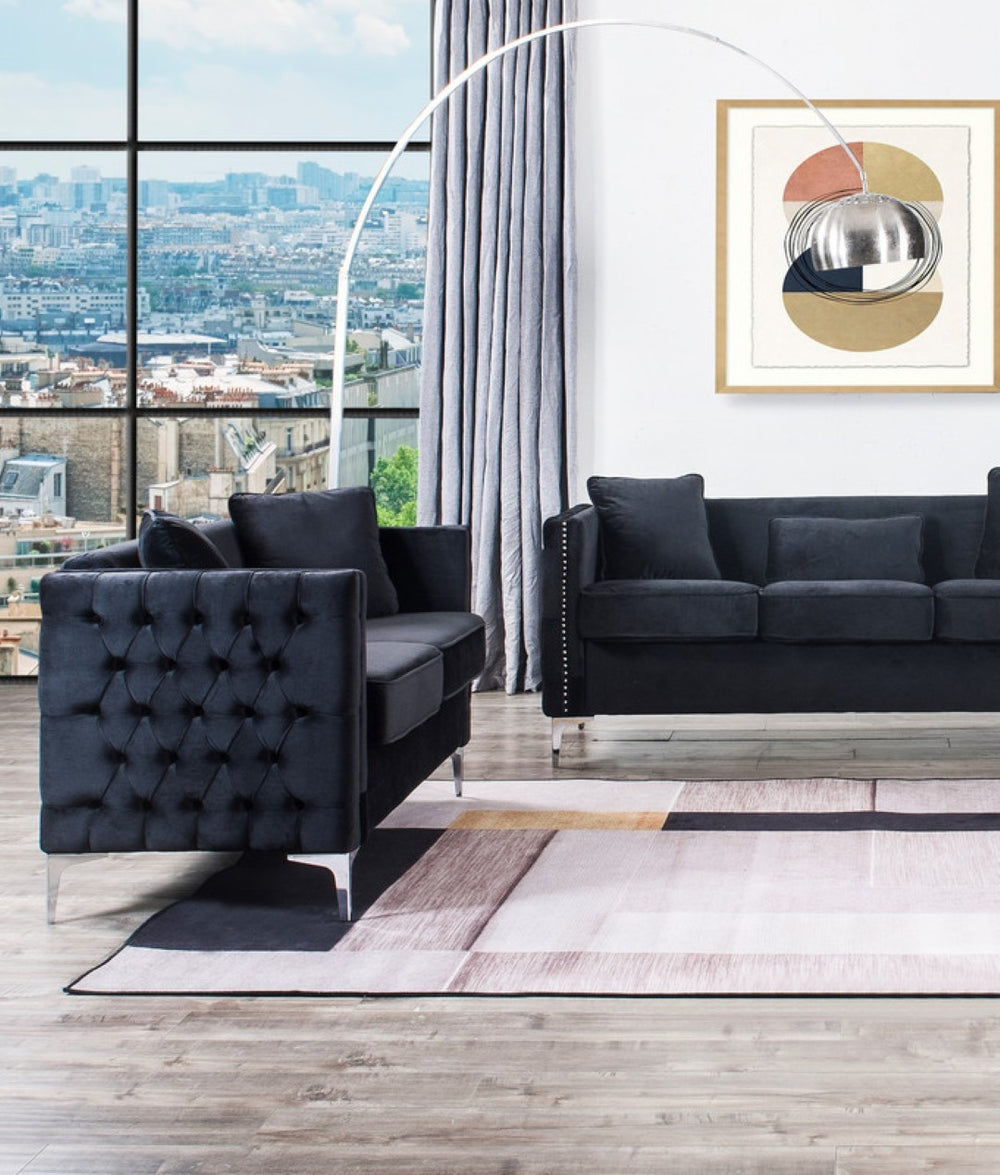 English Elm Belluno Velvet Tufted Loveseat with Nailhead Trim and Chrome Legs for Glam Living B2749P413380