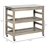 English Elm Homcom Rolling Kitchen Cart With Stainless Steel Countertop, 1 Bottom Shelf, 1 Slotted Middle Shelf and 4 Castor Wheels, Grey