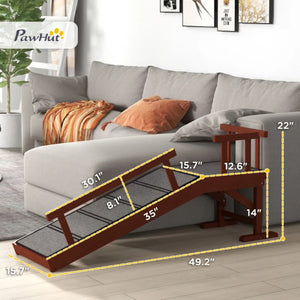 English Elm Wooden Pine Pet Ramp for Dogs with Carpet Surface and Guardrails for Beds or Sofas T3971P462254
