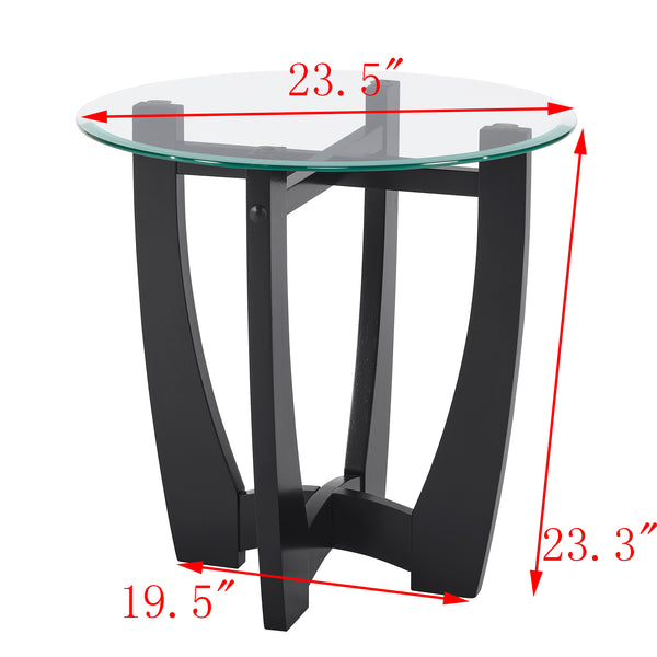 English Elm 23.5 inch round glass coffee table with solid wood frame, tempered glass top, sturdy 220lb load capacity Black W487P317840