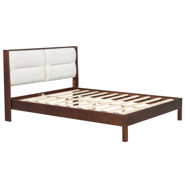 English Elm Solid Wood Queen Platform Bed Velvet Tufted Headboard Architectural Slat Design Espresso N7090000742P