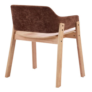 English Elm Upholstered Arm Dining Chairs Brown Fabric Rubberwood Frame Farmhouse Set of 2 N768P391167B