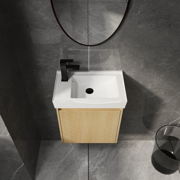 English Elm 20" Wall-Mounted Bathroom Vanity With Ceramic Sink - Stylish Oak Finish, Compact Storage Solution W1972P196394