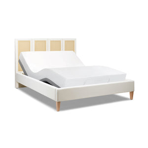 English Elm Jennifer Taylor Home - Toscana Queen Upholstered Cane Back Bed - Coastal Elegance In Antique White With Rattan Panels B2719P385736