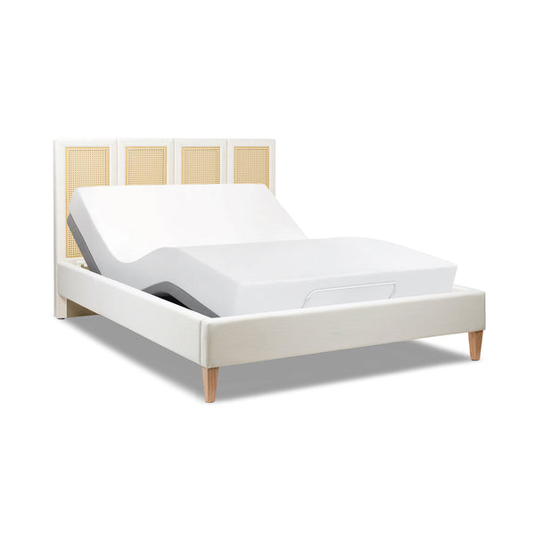 English Elm Jennifer Taylor Home - Toscana Queen Upholstered Cane Back Bed - Coastal Elegance In Antique White With Rattan Panels B2719P385736