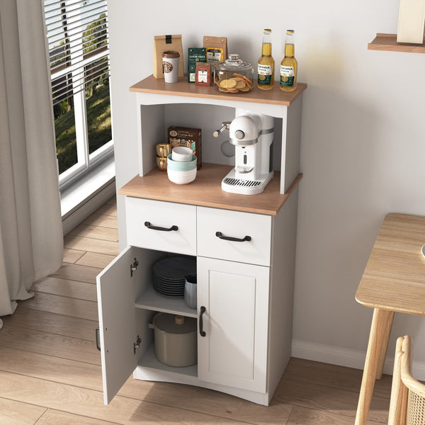 English Elm Wooden White Kitchen Microwave Pantry Cabinet with Drawer, 125lb Load-Bearing, Durable Painted Finish W40953988