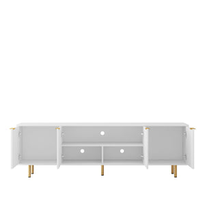 English Elm White Fluted TV Stand 68" Modern White Media Console with 4 Storage Doors, Gold Legs Accent, Durable MDF Finish W1321P185967