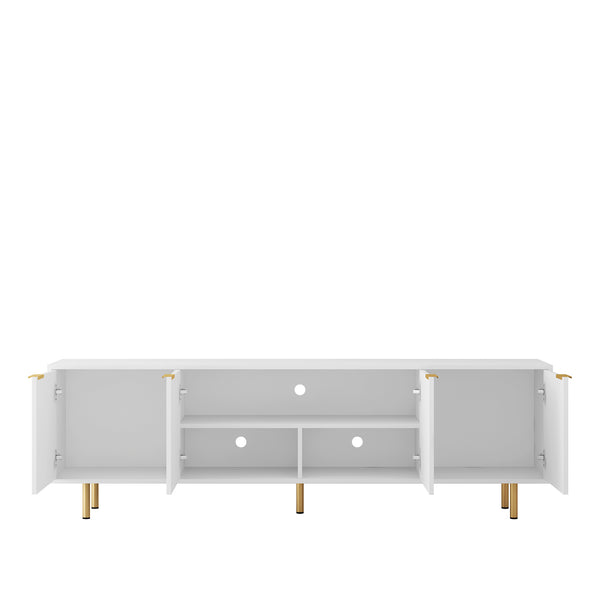 English Elm White Fluted TV Stand 68" Modern White Media Console with 4 Storage Doors, Gold Legs Accent, Durable MDF Finish W1321P185967