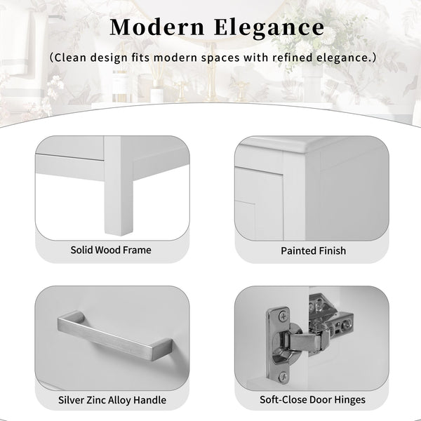English Elm 24-inch Modern Bathroom Vanity with Ceramic Sink, Soft-Close Doors, Drawer Divider & Ample Storage White N729P299440K