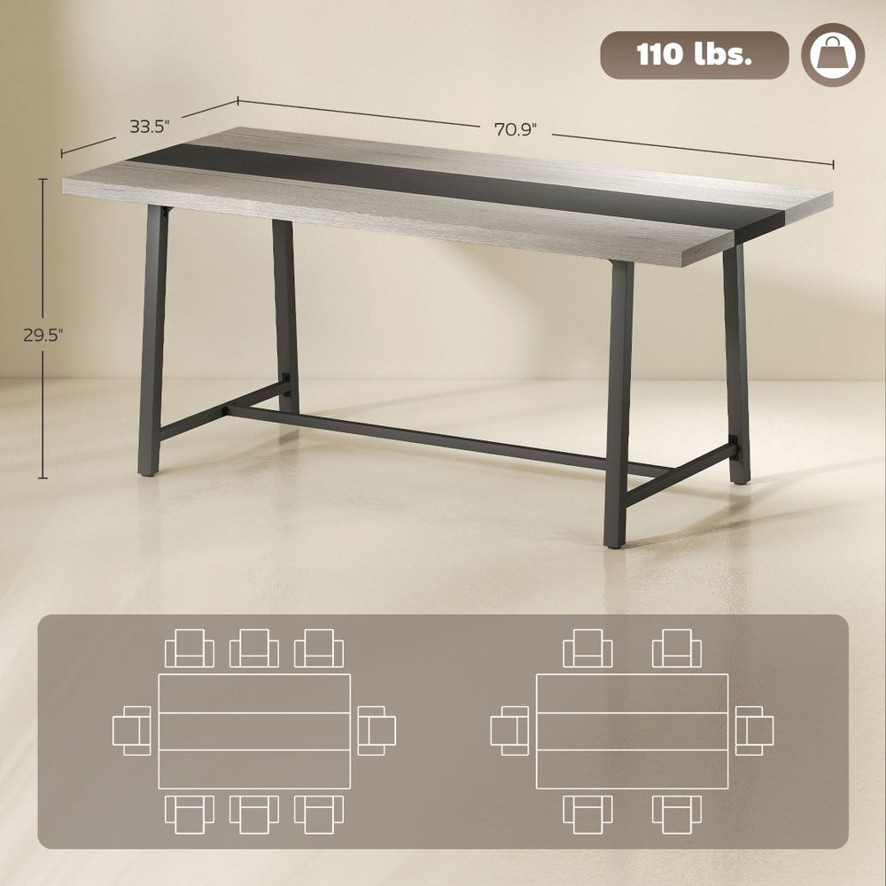 English Elm Long Industrial Dining Table Rustic Wood Grain Top Matte Black Steel Legs Seats Eight T3971P429454