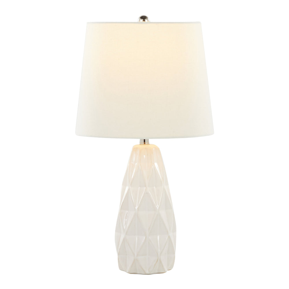English Elm Hex 20" Contemporary Ceramic Accent Lamp Set of 2 — Textured Off-White Base, Linen Shade, Polished Nickel Trim B202P224020
