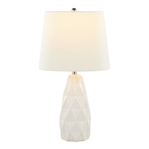 English Elm Hex 20" Contemporary Ceramic Accent Lamp Set of 2 — Textured Off-White Base, Linen Shade, Polished Nickel Trim B202P224020