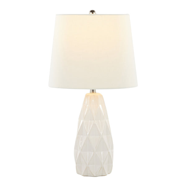English Elm Hex 20" Contemporary Ceramic Accent Lamp Set of 2 — Textured Off-White Base, Linen Shade, Polished Nickel Trim B202P224020