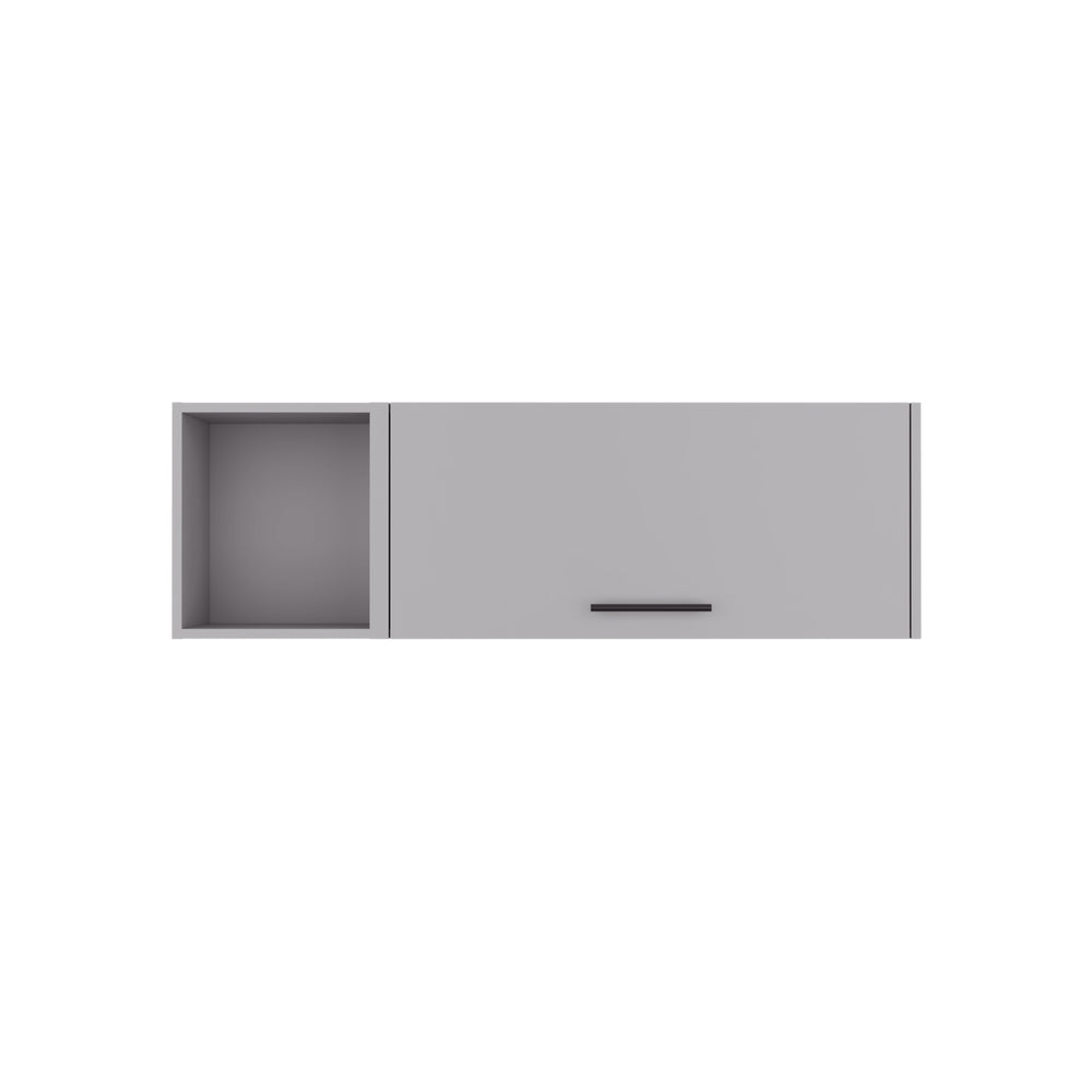English Elm Aster 47" Wall Cabinet Smoke Grey with Lift-Up Door & Open Shelf, 2-Compartment Space Saver B200P235830