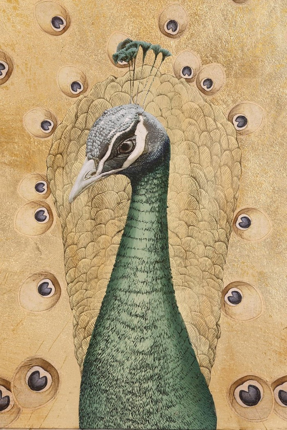 English Elm 30.7x46.5x1.4" Hand-painted Peacock Acrylic Canvas Art with Radiant Gold Textured Ground W2078P481778
