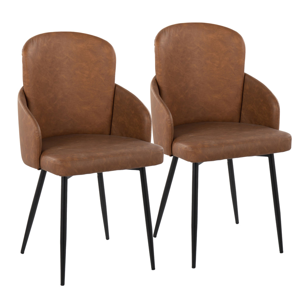 English Elm Dahlia Contemporary Dining Chair Set Of 2 - Black Metal & Camel Faux Leather With Chrome Accent B202S01190