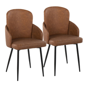 English Elm Dahlia Contemporary Dining Chair Set Of 2 - Black Metal & Camel Faux Leather With Chrome Accent B202S01190