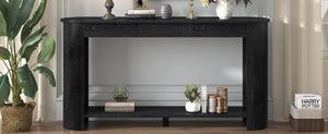 English Elm U_style Oak Veneer Console Table with 3 Drawers Open Shelf Entryway Hallway Storage Black N711P395523B