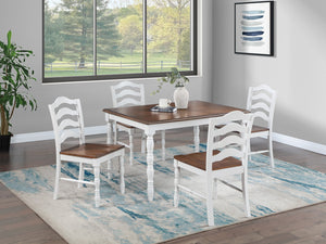 English Elm White 5-Pc Dining Set Rustic Ranch Style Table and 4 Ladder-Back Chairs with Woodgrain Top, Ergonomic Comfort Oak,White 51 L x 40 W x 13 H B011P313697
