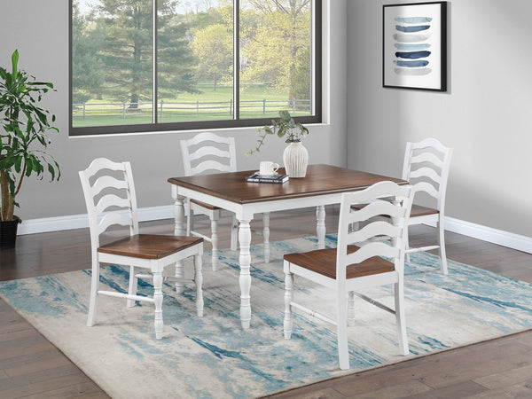 English Elm White 5-Pc Dining Set Rustic Ranch Style Table and 4 Ladder-Back Chairs with Woodgrain Top, Ergonomic Comfort Oak,White 51 L x 40 W x 13 H B011P313697