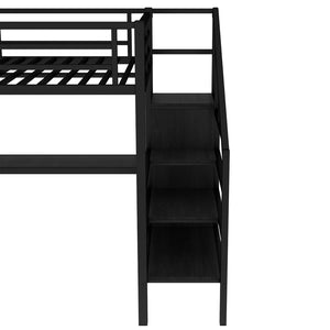 English Elm Full Size Pine Loft Bed House Frame with Slide Bookshelves and Moon Star Rails W1580S00286