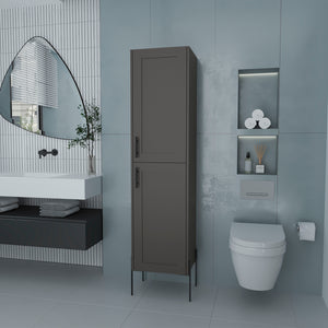 English Elm Sealy Tall Bathroom Cabinet in Matt Grey Melamine with 4 Shelves, Double Doors & Sturdy Legs — Space-Saving Stylish Storage B128P237147