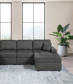 English Elm Contemporary 3-Piece Sectional Sofa Set in Ash Black Corduroy with RAF/LAF Chaise, Tufted Seats, Pillows - Stylish Low-Profile Design Gun Ash 34 L x 18 W x 68 H B011S01765