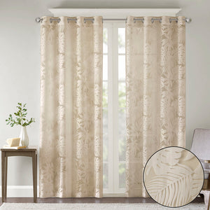 JLA Home Madison Park - Palm Palm Leaf Burnout Window Sheer curtain with OEKO-TEX safety, antique silver grommets, coastal vibe Natural MP40-7491