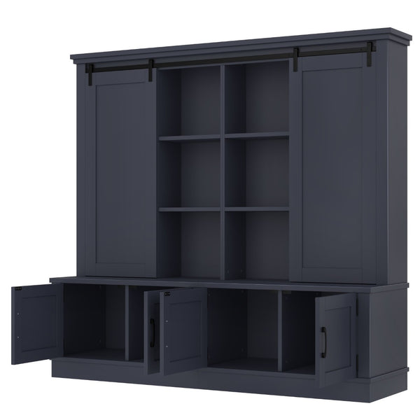 English Elm The Industrial Barn Door Entryway Cabinet with Sliding Rails and 12 Storage Compartments Blue W1580S00272
