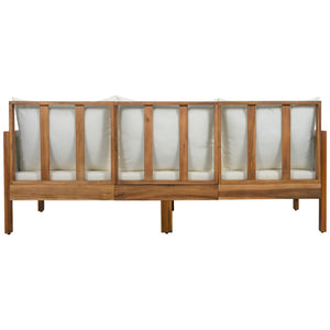 English Elm Outdoor Acacia Wood Dining Set Seats Six with Cushioned Armrest Chairs for Patio Beige,Natural Wood N719Z000220A