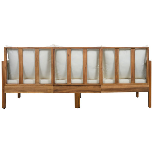 English Elm Outdoor Acacia Wood Dining Set Seats Six with Cushioned Armrest Chairs for Patio Beige,Natural Wood N719Z000220A