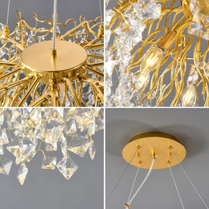 English Elm Modern Gold Branch Chandelier with Crystal Pendants for Dining and Living Rooms W5008P391089