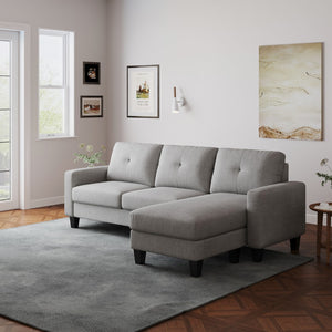 English Elm Living Room Furniture With Polyestr Fabric L Shape Couch Corner Sofa For Small Space Grey