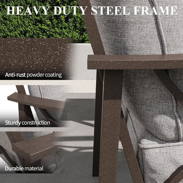 English Elm Set of 2 Outdoor Steel Armchairs Powder Coated Matte Frame with Cushioned Patio Seating Gray+ Khaki B082P455143