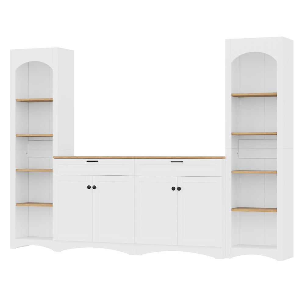 English Elm On-Trend 3-Piece Rustic Farmhouse Tv Stand With Adjustable Shelves & Storage For 70" Tvs, White N721S000045K-GIGA