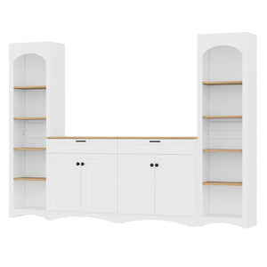 English Elm On-Trend 3-Piece Rustic Farmhouse Tv Stand With Adjustable Shelves & Storage For 70" Tvs, White N721S000045K-GIGA