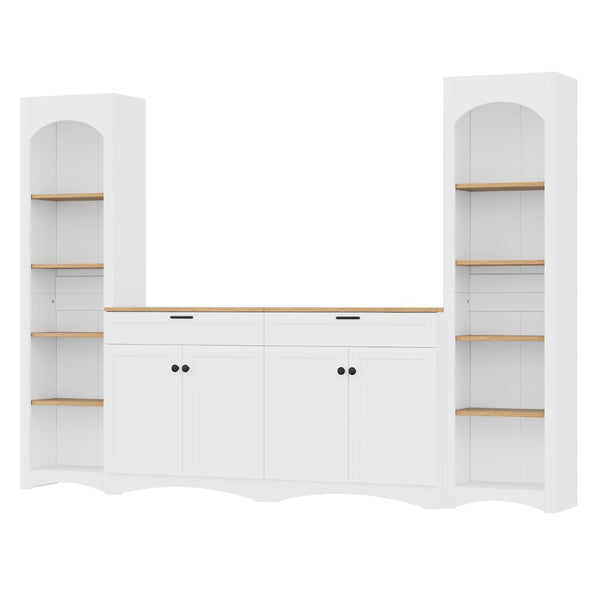 English Elm On-Trend 3-Piece Rustic Farmhouse Tv Stand With Adjustable Shelves & Storage For 70" Tvs, White N721S000045K-GIGA