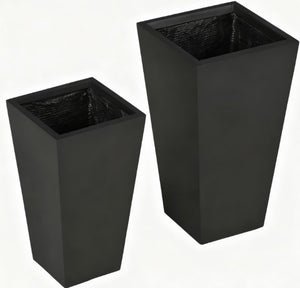 English Elm Durable Stackable Magnesium Oxide Planters 2 Pack Matte Stone Finish Outdoor Patio Set Black T3971P423411