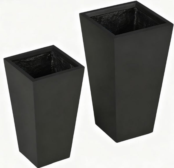 English Elm Durable Stackable Magnesium Oxide Planters 2 Pack Matte Stone Finish Outdoor Patio Set Black T3971P423411