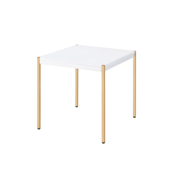 English Elm Modern Minimalist End Table with White Wood Top and Gold-Finish Metal Legs for Chic Living Spaces White+Gold 28 L x 28 W x 5 H B2741P335225