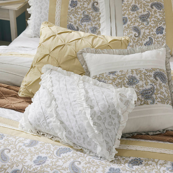 English Elm 9 Piece Cotton Percale Comforter Set - Chic Yellow Queen Ensemble With Vintage Paisley & Pillows B03597196