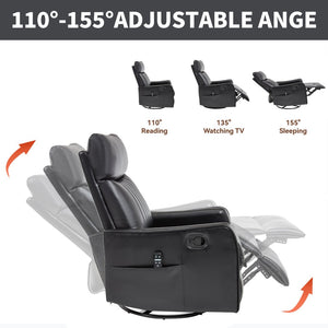English Elm Blue Fabric Swivel Rocker Recliner with Massage Heat Nodes for Living Room Comfort Black Pu W1803P321812