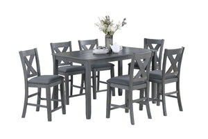 English Elm Modern 7-Piece Counter Height Dining Set Gray - 60" Table, Cushioned X-Cross Back Chairs, Nailhead Trim B011P370423