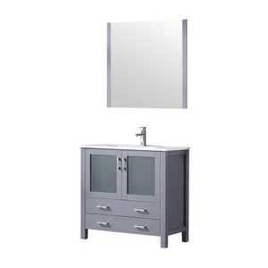 English Elm Dark Grey Bath Vanity 36in W x 18.25in D with White Ceramic Top, Chrome Faucet, 34in Mirror, Durable Finish B2731S01289