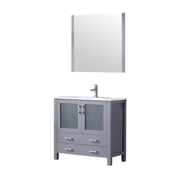 English Elm Dark Grey Bath Vanity 36in W x 18.25in D with White Ceramic Top, Chrome Faucet, 34in Mirror, Durable Finish B2731S01289